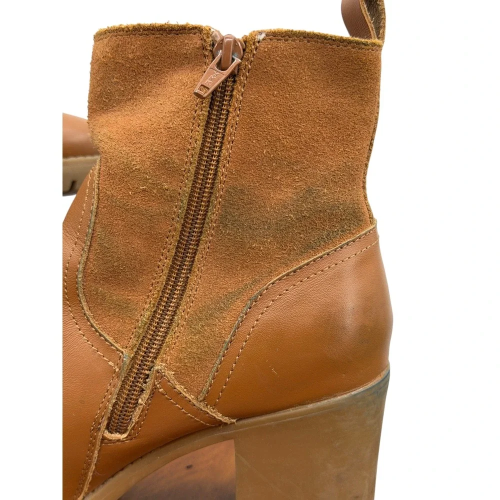 Soludos Dani Shearling Ankle Boots Womens 9 Tan Leather Block Heel Fall Comfort